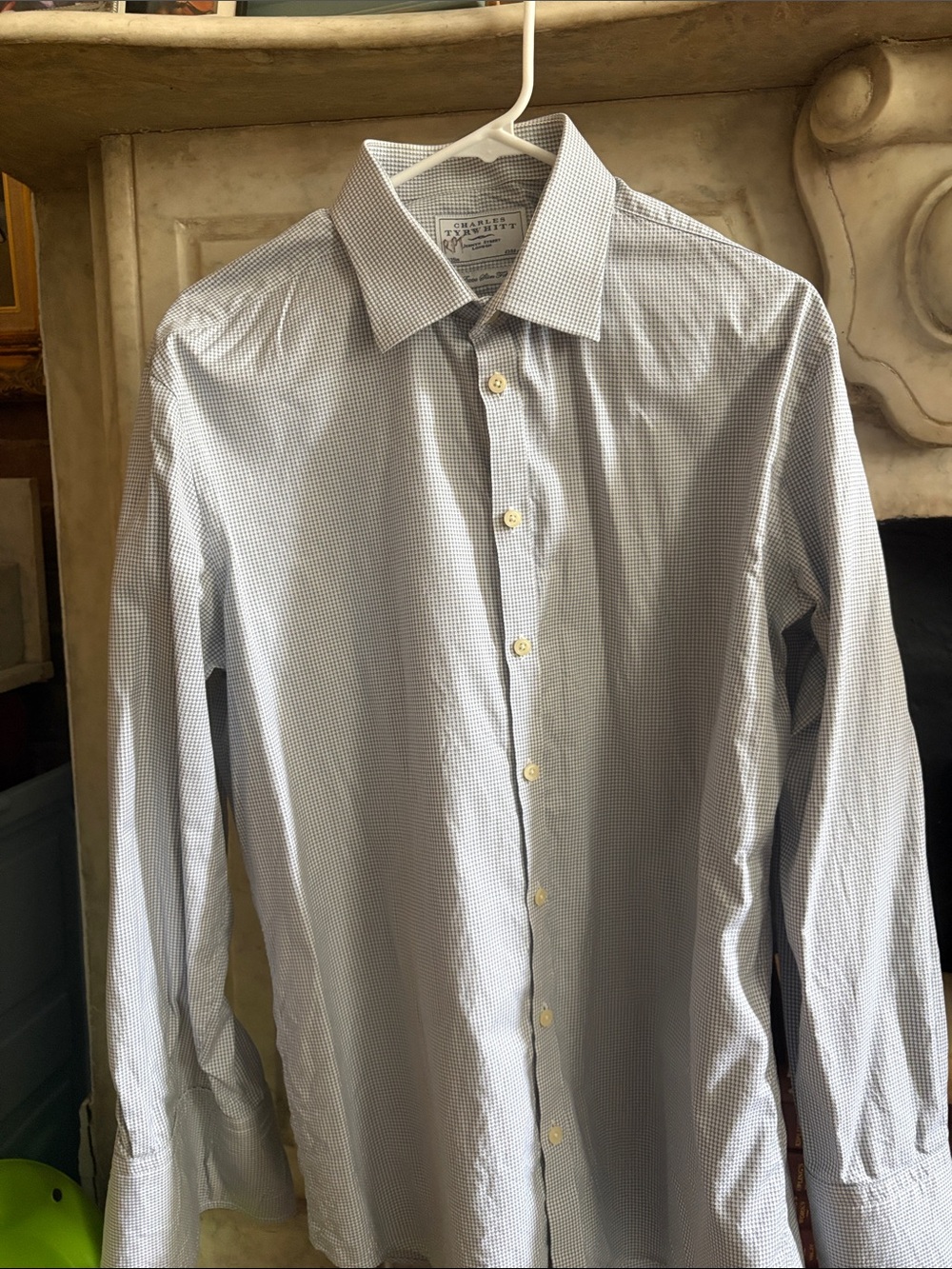 Charles Tyrwhitt Men's Light Blue Micro-Check Dress Shirt